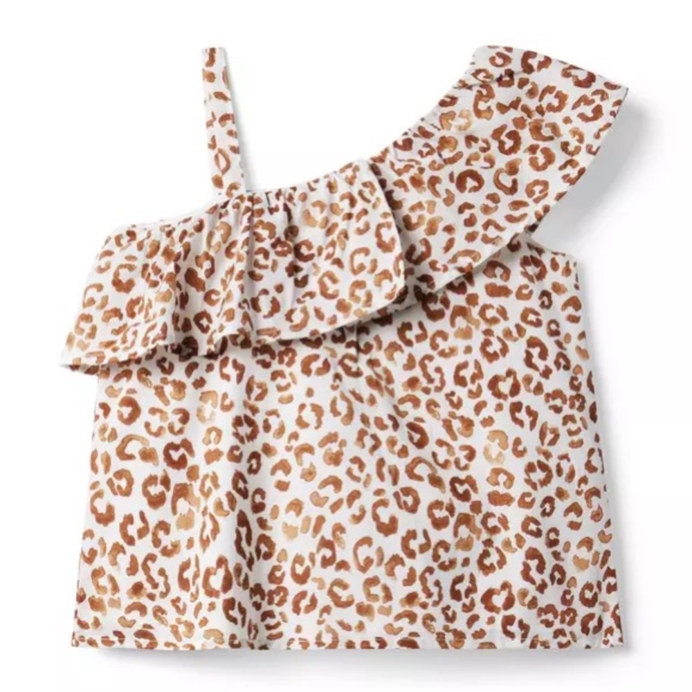 Janie and Jack Argan Oil Leopard Cheetah Ruffle One Shoulder Tank Top Size 7 - Picture 5 of 6